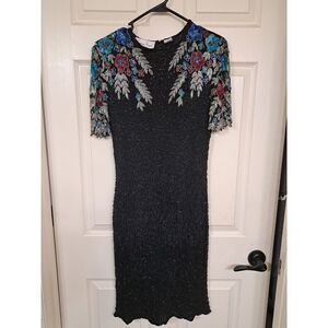 Vintage Laurence Kazar Beaded Sequin Silk Dress - Size Small‎